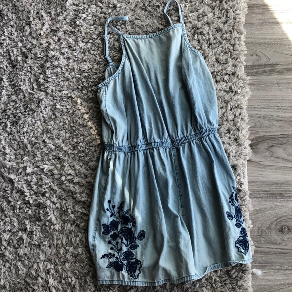 Women’s denim romper with floral embroidery